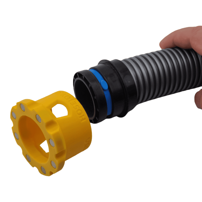 Magnetic adapter for Cen-Tec and Fein vacuum hoses for quick, secure connection.