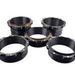 Magnetic 4" dust collector port set for woodworking tools with quick connect feature.