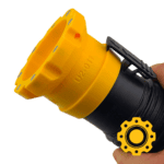 Magnetic adapter for 2.5" vacuum hoses compatible with Ridgid and ShopVac tools.